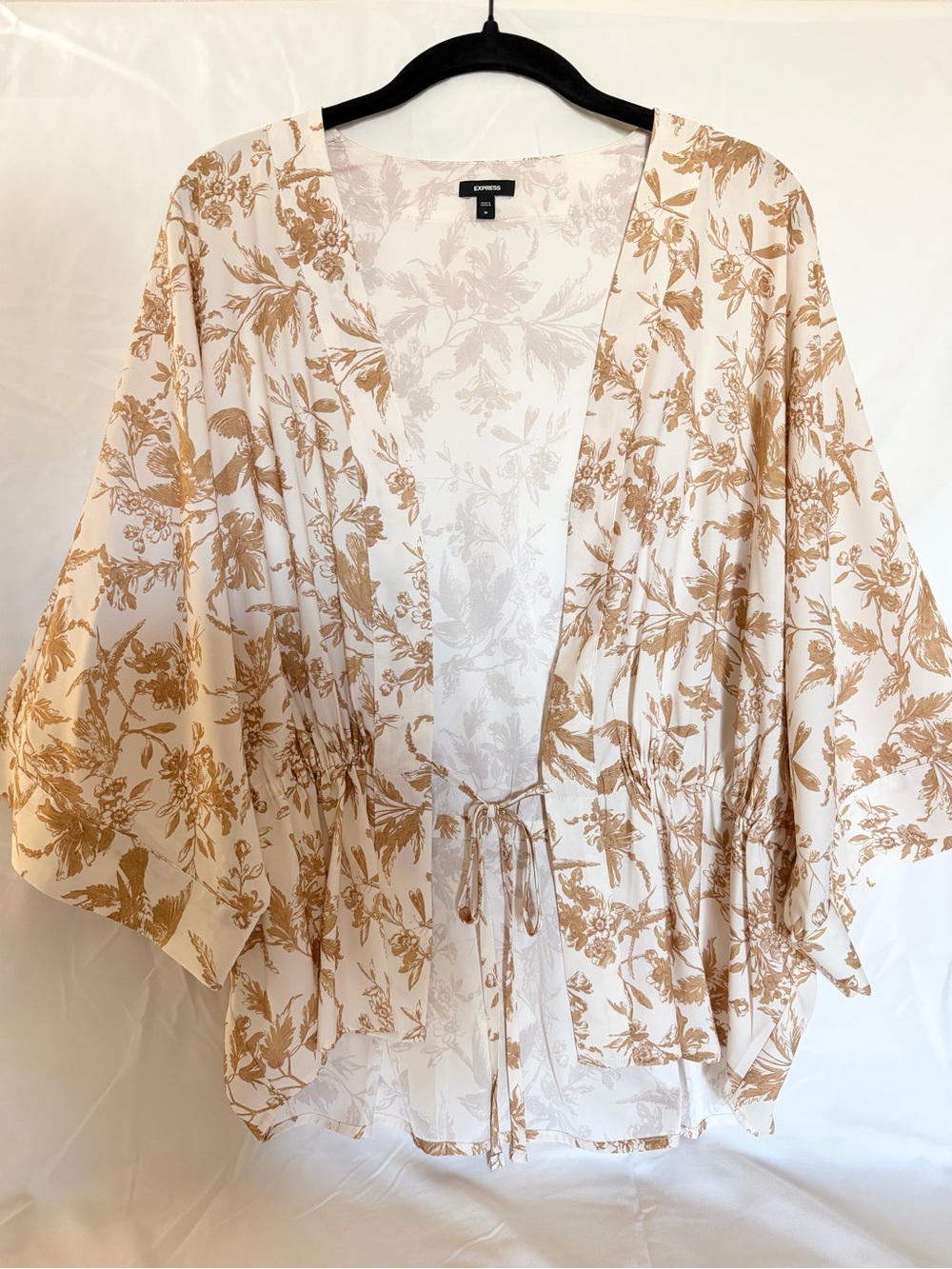 Express Cream Floral Tie-Front Kimono with Floral Tan Print